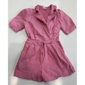 Day + Moon Pink Utility Romper Wrap Front Puff Sleeve Short Jumpsuit Small